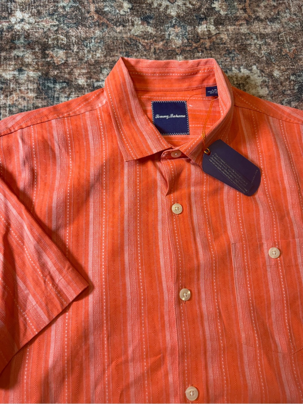 New with tags Tommy Bahama Men's Orange Striped Short-Sleeve Shirt size large